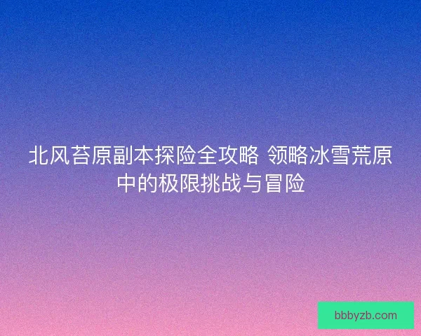 北风苔原副本探险全攻略 领略冰雪荒原中的极限挑战与冒险