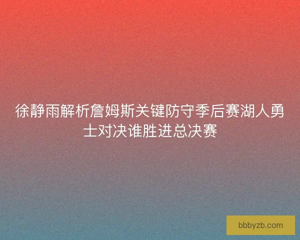 徐静雨解析詹姆斯关键防守季后赛湖人勇士对决谁胜进总决赛